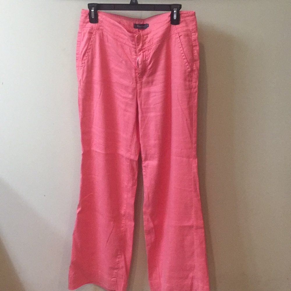 Level 99 Linen Wide leg Trousers-Beautiful Coral